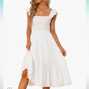 Boho Midi Dress for Women's Square Neck Ruffle Tiered
Flowy Smocked Sundress